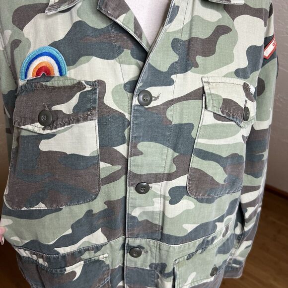 Mother Shirt Womens XS Green Linen Lyocell Camouflage Loose Veteran Button Up - Picture 6 of 11